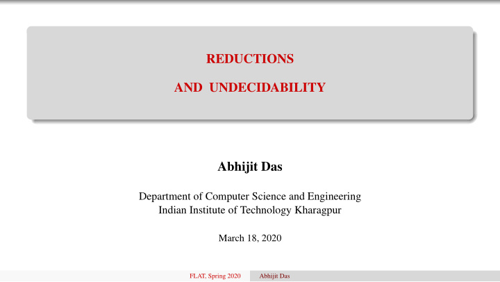 reductions and undecidability abhijit das