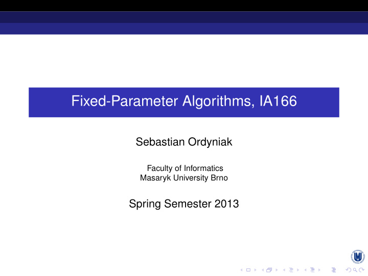 fixed parameter algorithms ia166