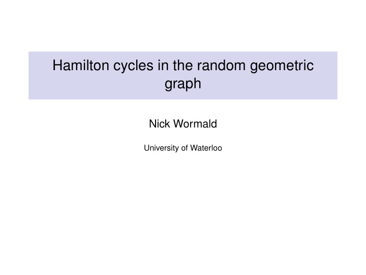 hamilton cycles in the random geometric graph