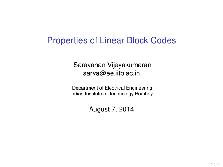 properties of linear block codes