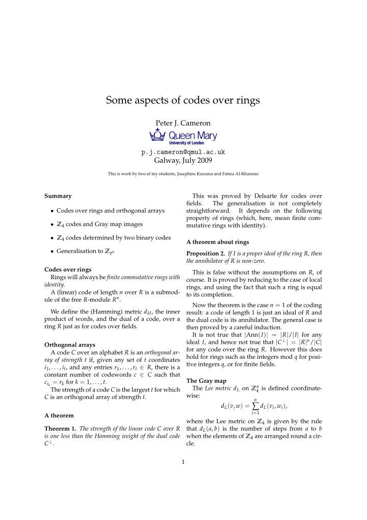 some aspects of codes over rings