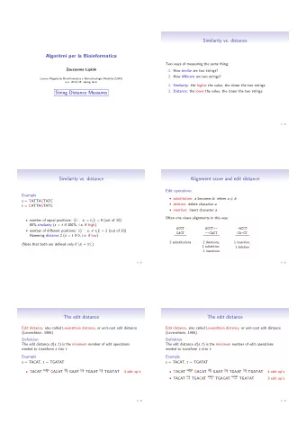 Similarity vs. distance  Algoritmi per la Bioinformatica  Two ways of measuring the same thing: