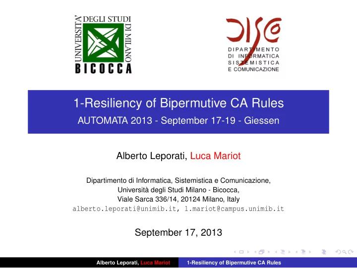 1 resiliency of bipermutive ca rules