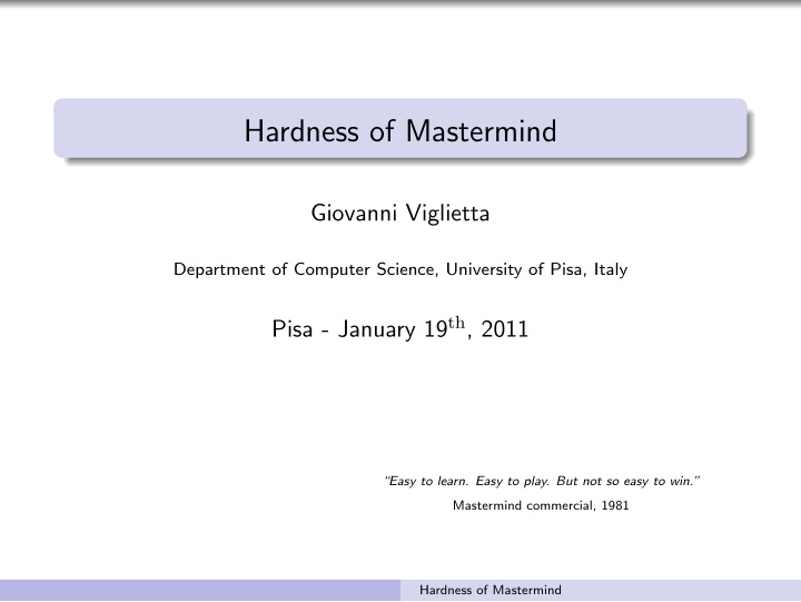 hardness of mastermind