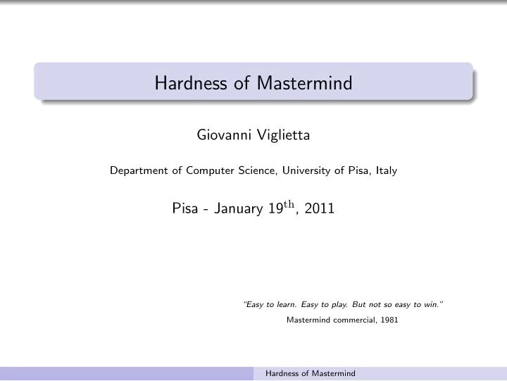 hardness of mastermind
