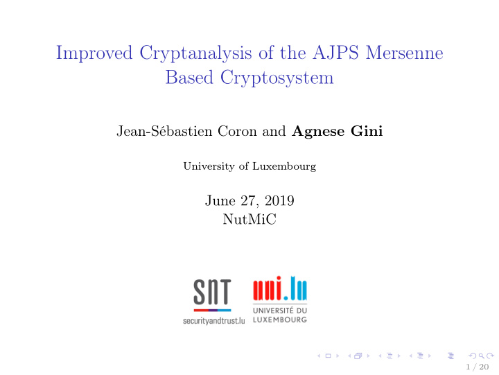 improved cryptanalysis of the ajps mersenne based