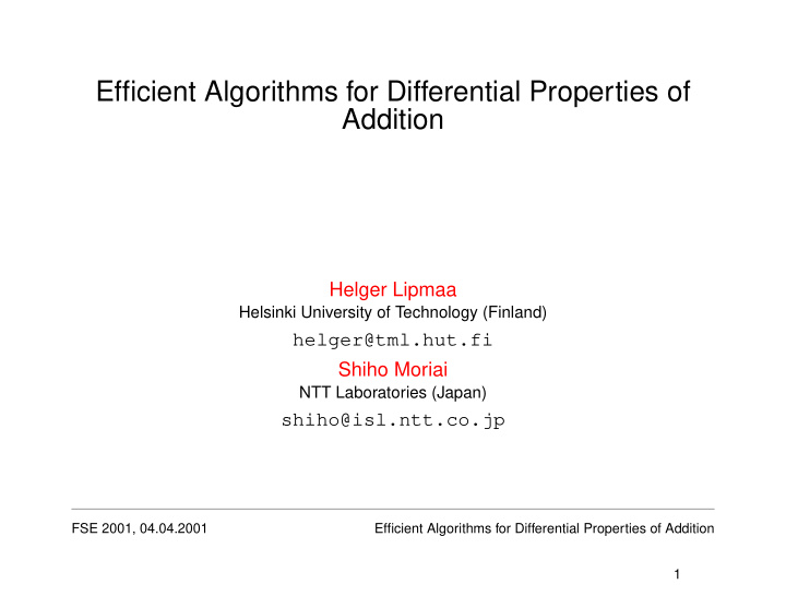 efficient algorithms for differential properties of