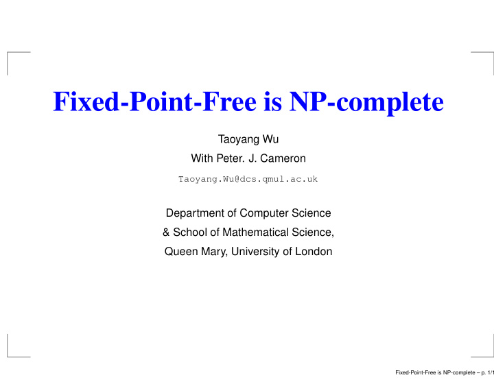 fixed point free is np complete