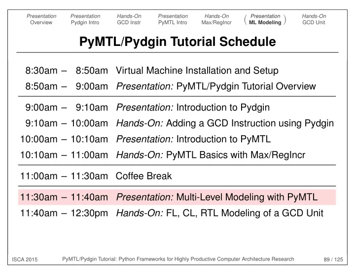 pymtl pydgin tutorial schedule