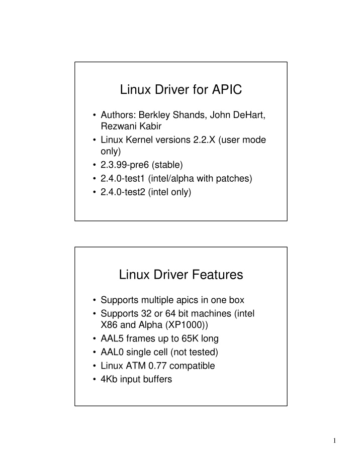 linux driver for apic