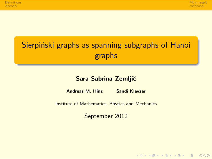 sierpi nski graphs as spanning subgraphs of hanoi graphs