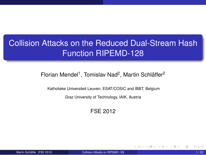 collision attacks on the reduced dual stream hash