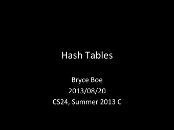 Hash  Tables    Bryce  Boe    2013/08/20    CS24,  Summer  2013  C