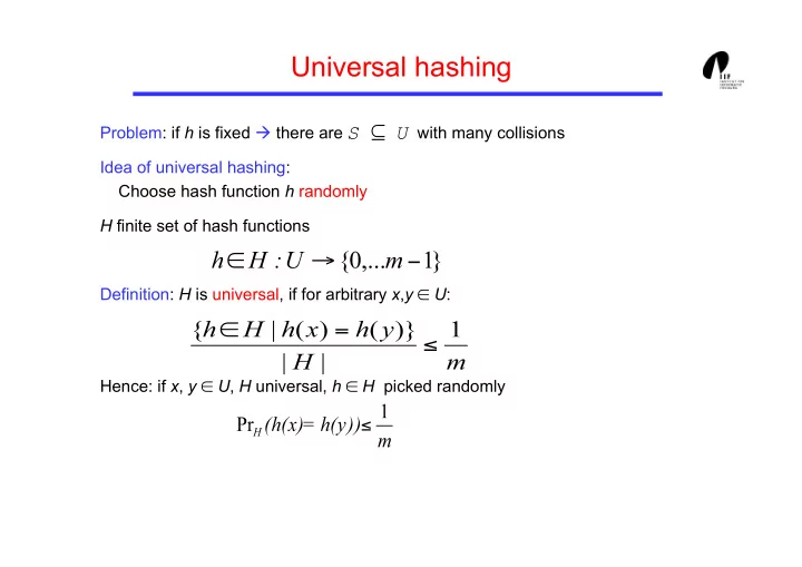 universal hashing