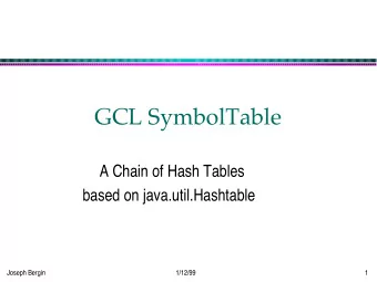GCL SymbolTable  A Chain of Hash Tables  based on java.util.Hashtable  Joseph Bergin  1/12/99  1