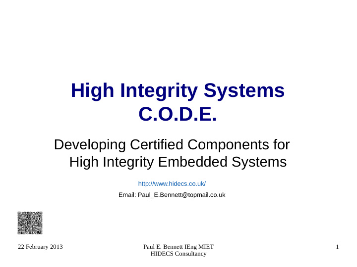 high integrity systems c o d e