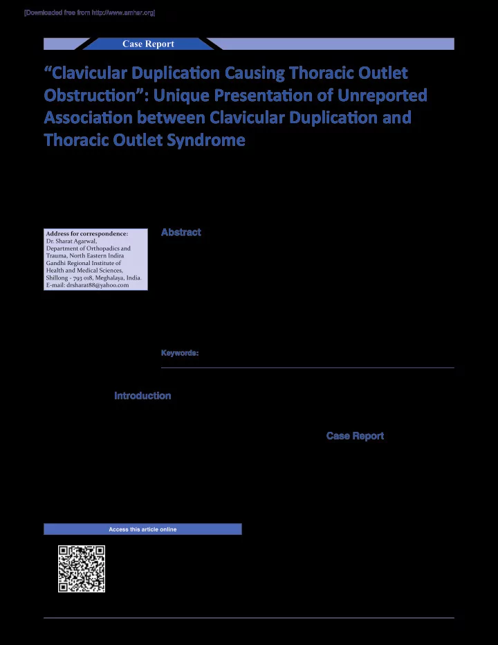 clavicular duplicatjon causing thoracic outlet