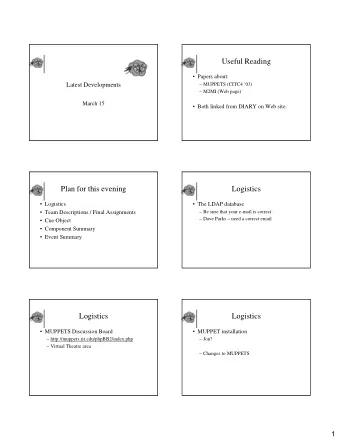 Useful Reading   Papers about:  Latest Developments   MUPPETS (CITC4 03)   M2MI (Web