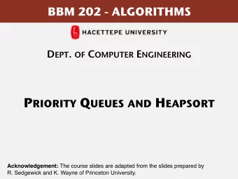 TODAY  Heapsort  API  Elementary implementations  Binary heaps  Heapsort  Priority