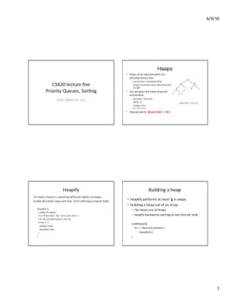Heaps  Heap:  array  representa:on  of  a    complete  binary  tree