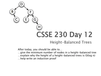 Height-Balanced Trees  After today, you should be able to give the minimum number of nodes in