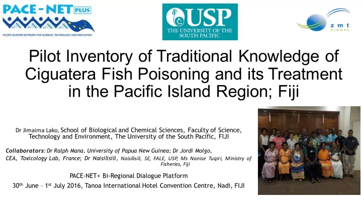 pilot inventory of traditional knowledge of ciguatera