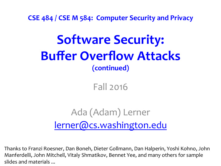 software security buffer overflow attacks