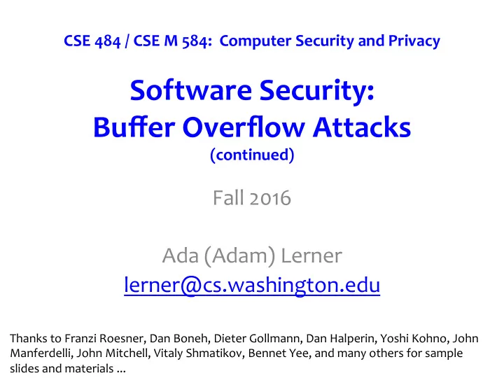 software security buffer overflow attacks