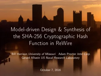 Model-driven Design &amp; Synthesis of  the SHA-256 Cryptographic Hash  Function in ReWire Bill