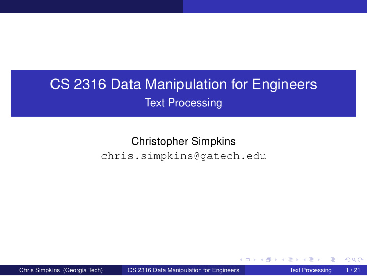 cs 2316 data manipulation for engineers