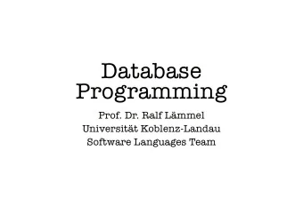 Database  Programming  Prof. Dr. Ralf Lmmel  Universitt Koblenz-Landau  Software Languages Team