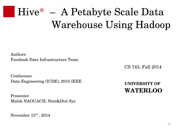 hive a petabyte scale data warehouse using hadoop