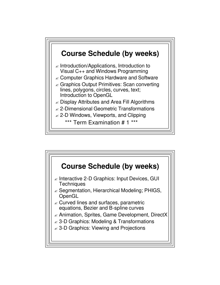 course schedule by weeks