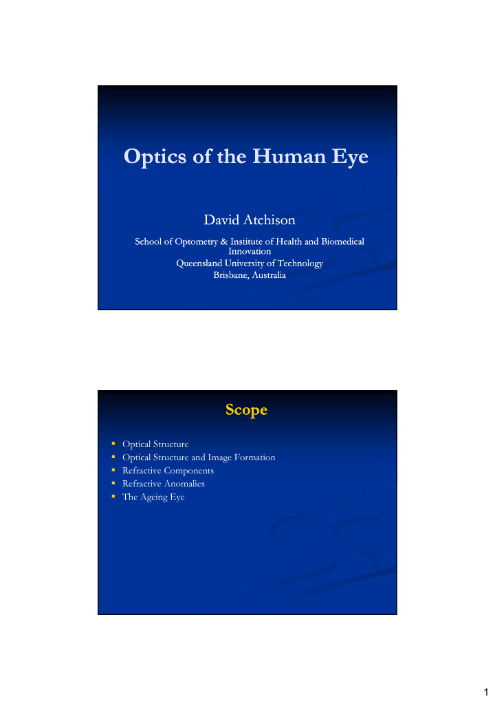 optics of the human eye optics of the human eye optics of