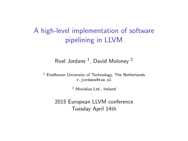 a high level implementation of software pipelining in llvm