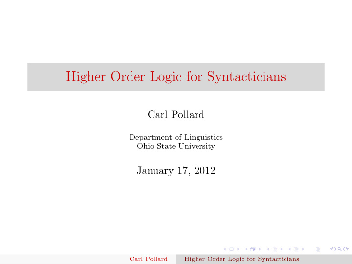 higher order logic for syntacticians