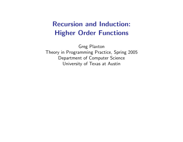 recursion and induction higher order functions