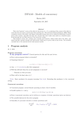 INF4140 - Models of concurrency  Hsten 2015  September 28, 2015  Abstract  This is the