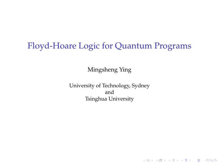 floyd hoare logic for quantum programs
