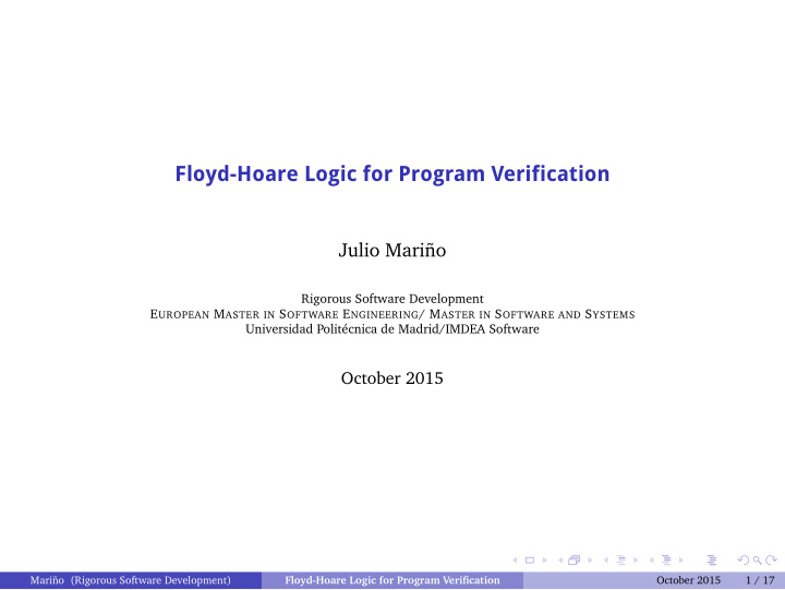 floyd hoare logic for program verification