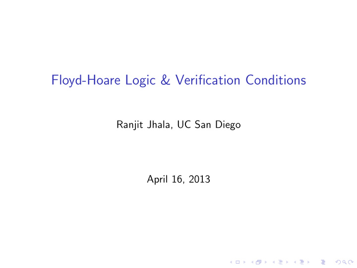 floyd hoare logic verification conditions