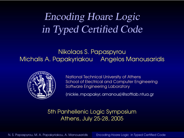 encoding hoare logic in typed certified code