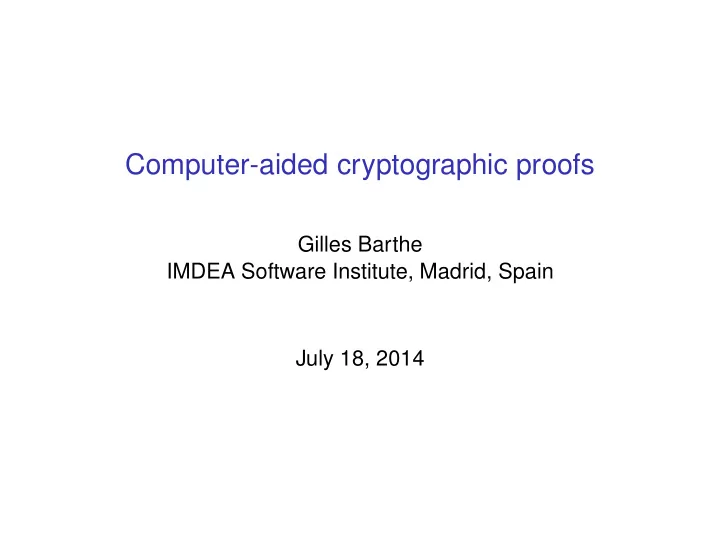 computer aided cryptographic proofs