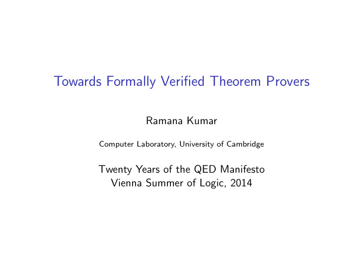 towards formally verified theorem provers