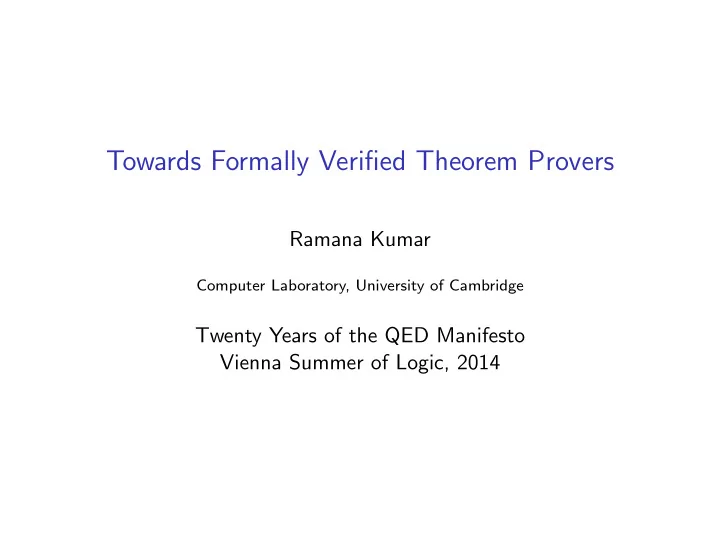 towards formally verified theorem provers