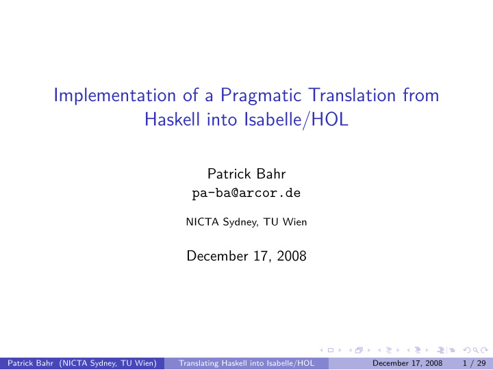 implementation of a pragmatic translation from haskell