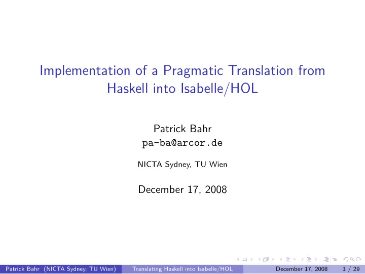 implementation of a pragmatic translation from haskell
