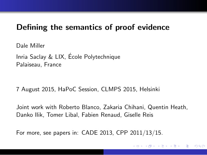 defining the semantics of proof evidence