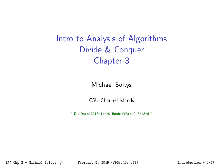 intro to analysis of algorithms divide conquer chapter 3