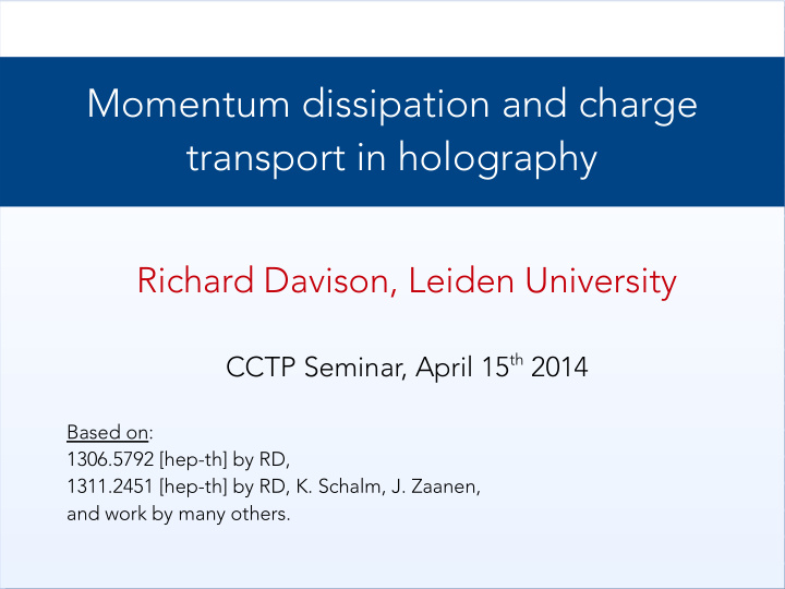 momentum dissipation and charge transport in holography